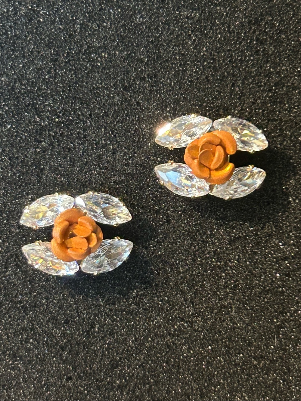 Clear Crystal Petal Studs with the light orange or terra-cotta color Rose